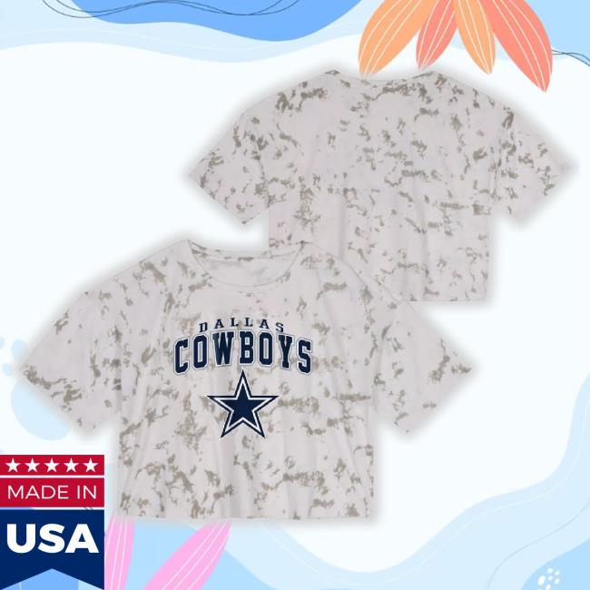 Official Nfl Dallas Cowboys Juniors Gray Tie Dye Short Sleeve Fashion Cropped Shirts