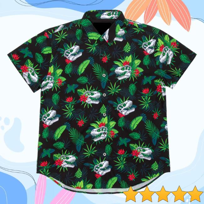 Official Excision Merch Aloha Rex Button Up T-Shirts Black Official Excision Merch Aloha Rex Button Up T-Shirts Black