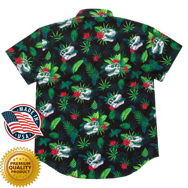 Official Excision Merch Aloha Rex Button Up T-Shirts Black Official Excision Merch Aloha Rex Button Up T-Shirts Black