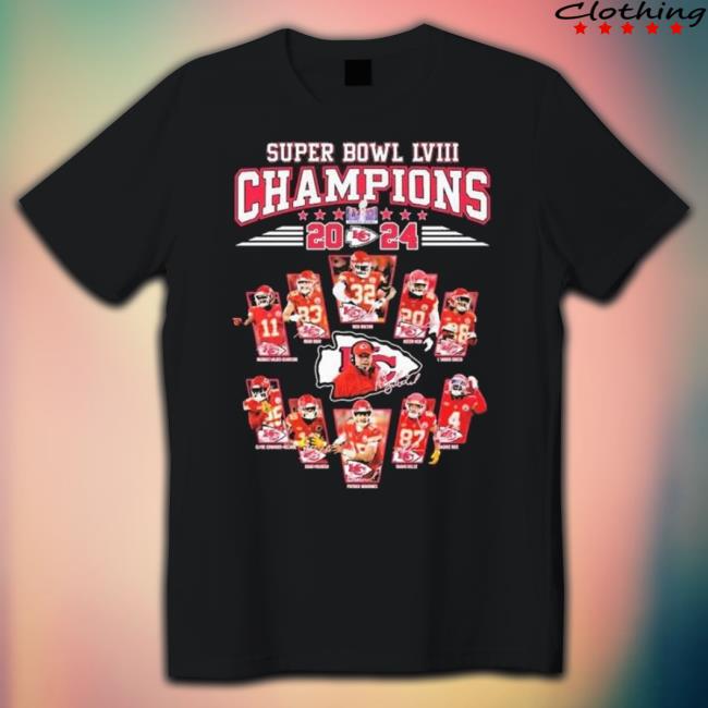 Original Super Bowl Lviii Champions 2024 Kc Chiefs Card Signatures Long Sleeve Tee