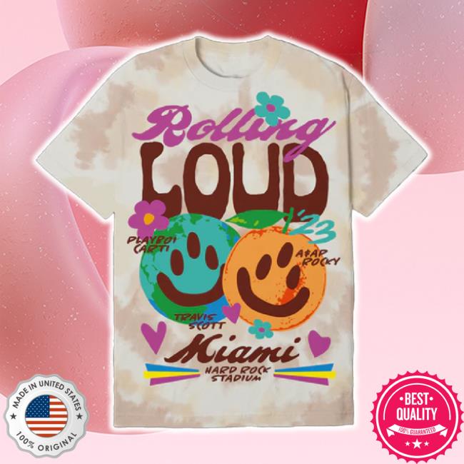 Trending Rolling Loud Merch Store Rl Miami 23 Happy Vintage Tan Tie Dye Shirt Shoprollingloud Shop