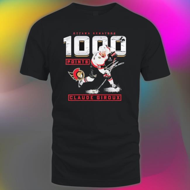 Men’S Ottawa Senators Claude Giroux Black 1,000 Career Points Shirt