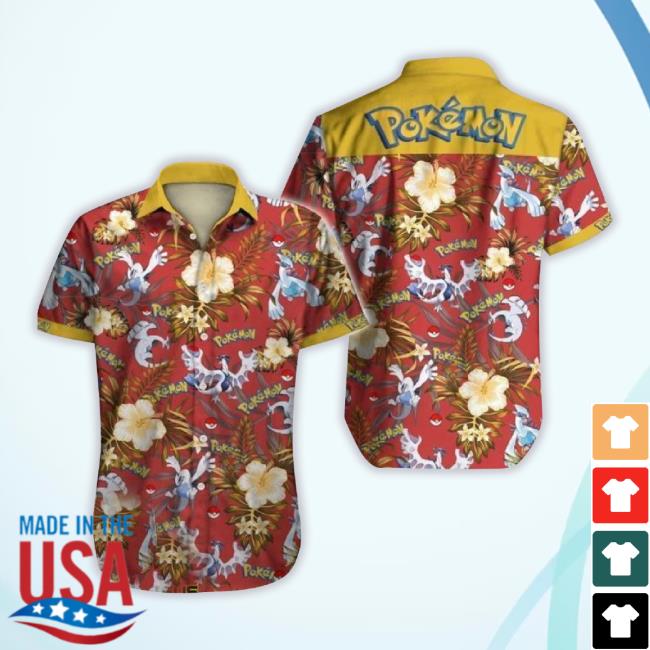 Legendary Pokemon 80S Hawaiian TankTop Water Type Tropical Red Yellow Aloha Dress