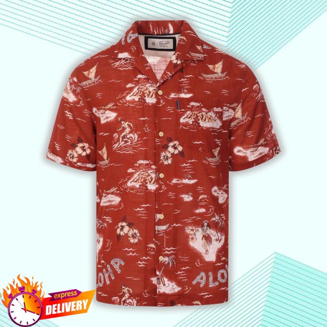 Atomretro Merch Aloha Original Penguin 70S Cuban Collar Long Sleeve T Shirt