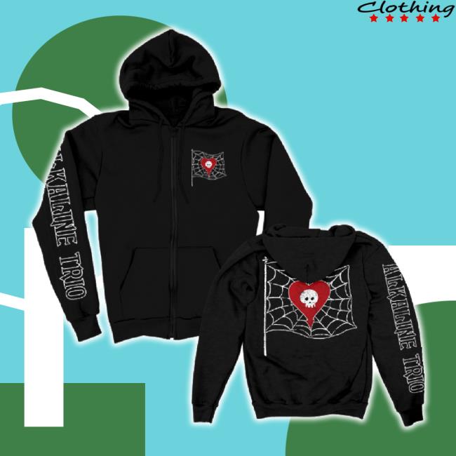 Original Alkaline Trio Merch Store Spider Web Flag Zip Up Unisex Sweatshirt (Black) Alkaline Trio Shop
