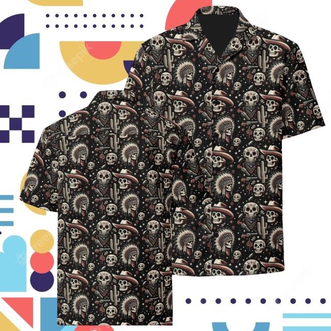 Official Russells Merch Store Renegade Rebel Outlaw Skull Button-Up Crewneck Sweatshirt