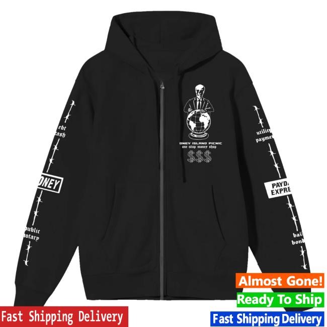 Official Coney Island Picnic Merch Check Cashing Graphic Zip T-Shirt Coney Island Picnic Merch Check Cashing Graphic Zip Shirt
