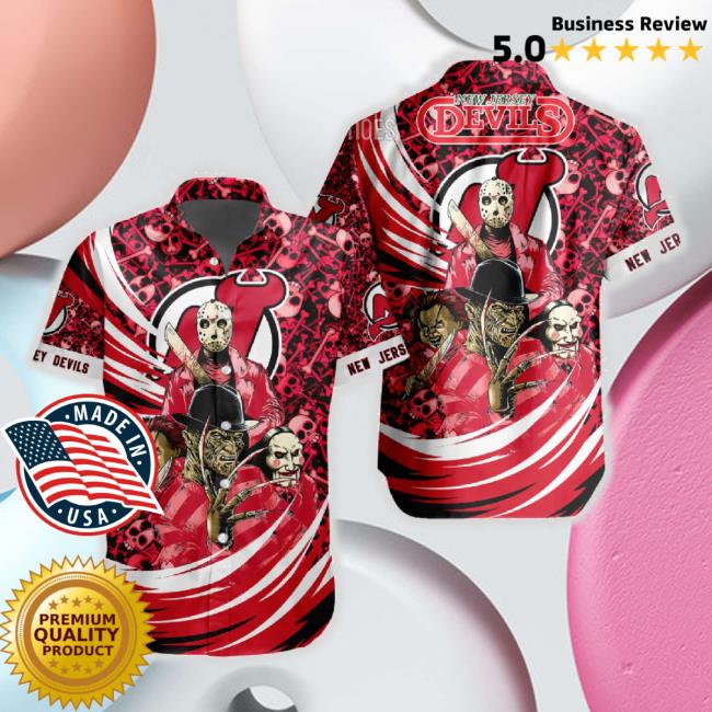 Halloween New Jersey Devils Horror Characters Hawaiian t-shirt, hoodie, tank top, sweater and long sleeve t-shirt
