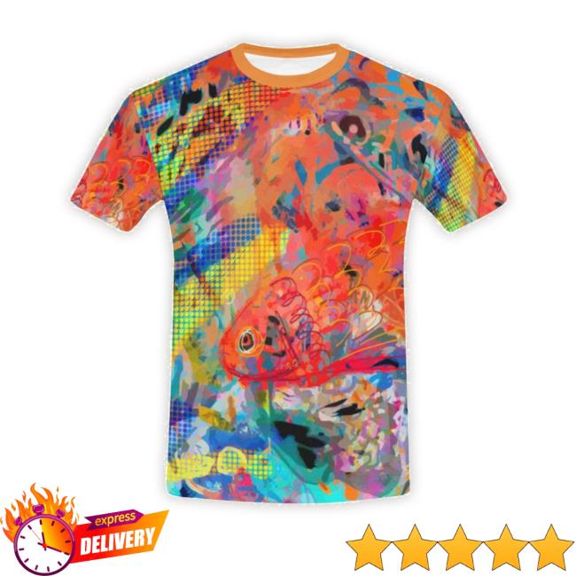 Men's Abstract Art Red Ripple Fish Short Classic Shirt