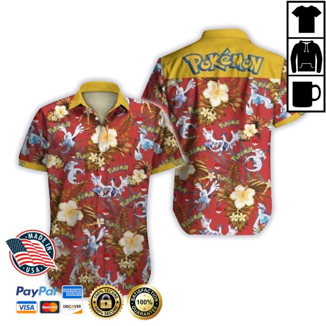 Legendary Pokemon 80S Hawaiian Sweatshirt Water Type Tropical Red Yellow Aloha Dress