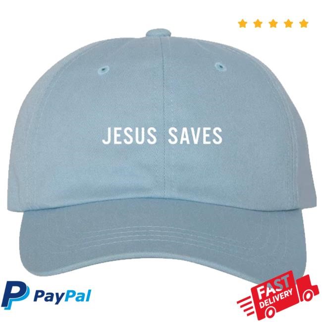 Official Barnabas Clothing Merch Jesus Saves Embroidered Dad Hat [Robin Blue] trucker hat