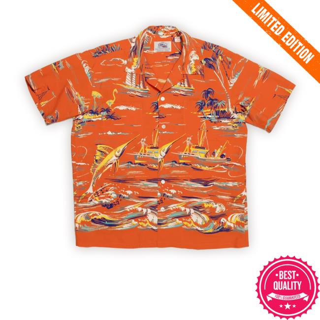 Clutch Store Duke Kahanamoku Special Edition 'Fishing Boat' Hawaiian T-Shirt Orange