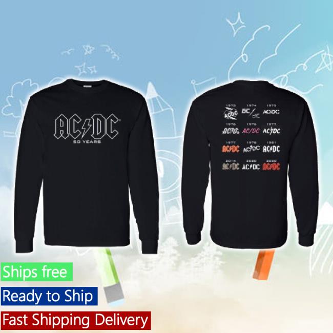 Original Acdc Store Merch 50 Years Of Ac/Dc Logos Hoodie Acdc Shop