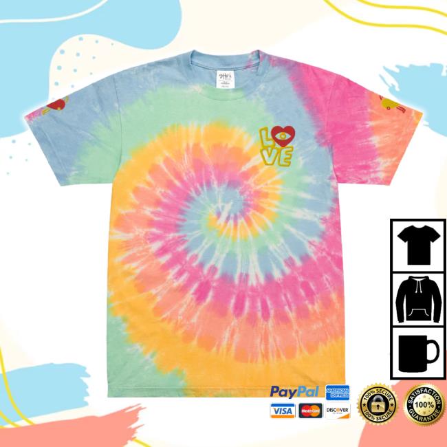 Trending Almightyfabrics "Oversized Love" Embroidered Tie- Dye T-Shirt Sherbet Rainbow