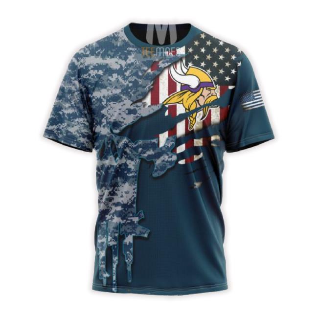 Customized Minnesota Vikings Navy Skull Camo Veteran Shirts