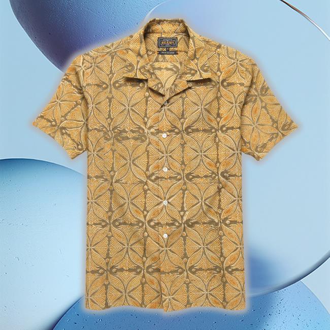 Stagprovisions Merch Khaki Open Collar Floral Block Print Hawaiian Long Sleeve T Shirt