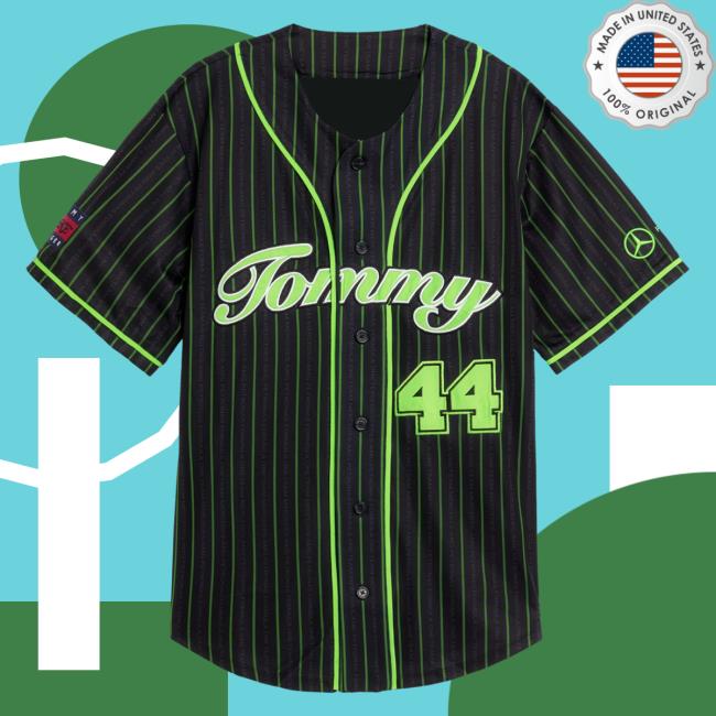 Official Mercedes Amg F1 Merch Tommy X Mercedes-Amg F1 X Awake Ny Baseball Jersey White Tshirt Black/Green MercedesAmgF1 Apparel Clothing Store Shop