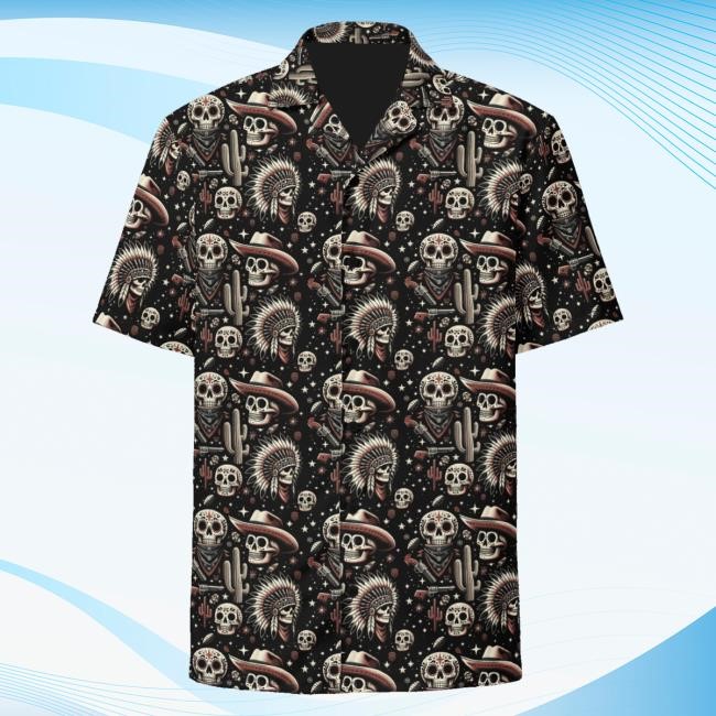 Official Russells Merch Store Renegade Rebel Outlaw Skull Button-Up Tee Russells Merch Store Renegade Rebel Outlaw Skull Button-Up T-Shirt