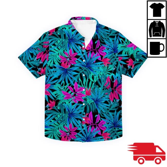 Official Belovedeverything Store Hawaiian Button Up Tropical Leaves Long Sleeve Shirt