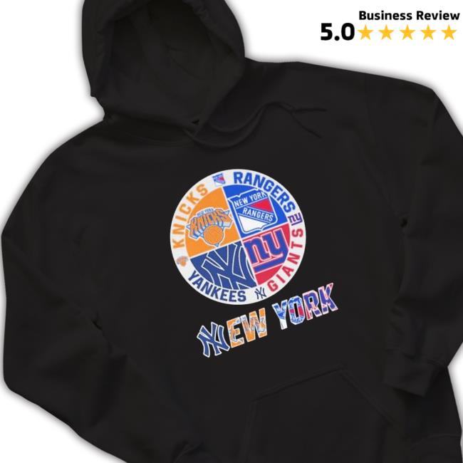 New York Knicks New York Rangers New York Yankees And New York Giants Logo 2023 T-Shirt New York Knicks New York Rangers New York Yankees And New York Giants Logo 2023 Hoodie