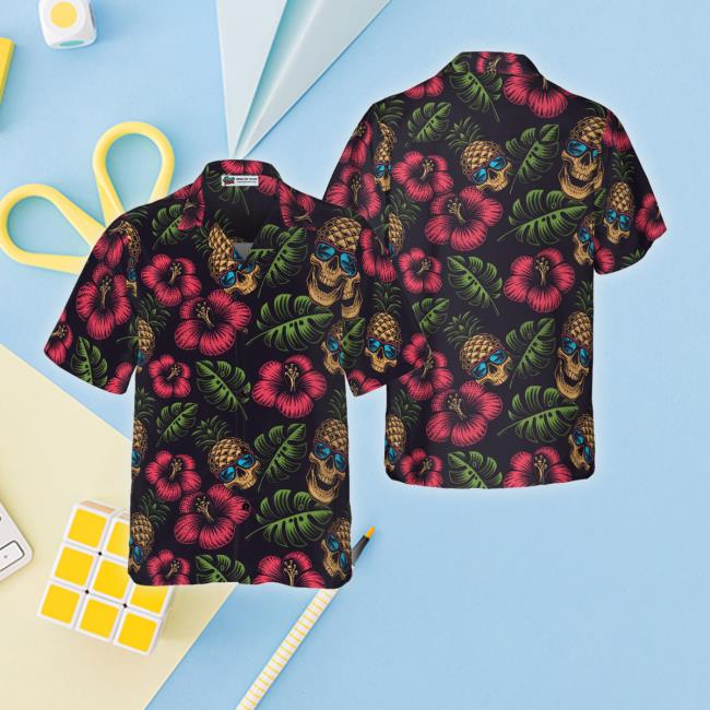 Pineapple Skull Tropical Flowers Black Hawaiian Sweatshirt