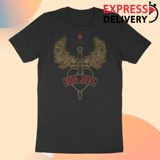 Bon Jovi Merch Shop Heart & Dagger Holiday Wreath Black Sweatshirt Bon Jovi Merch Shop Heart & Dagger Holiday Wreath Black T Shirt