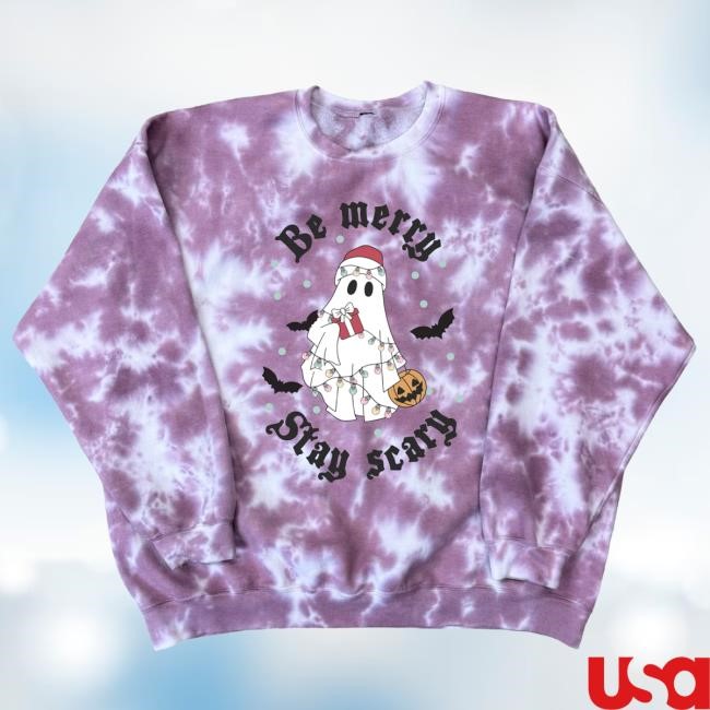 Ratchet Clothing Merch Store Be Merry Stay Scary Tie Dye Crewneck Sweatshirt