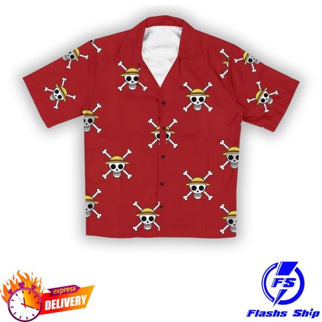 One Piece Hawaiian Luffy Straw Hat Pirates Jolly Roger Hawaiian Tee