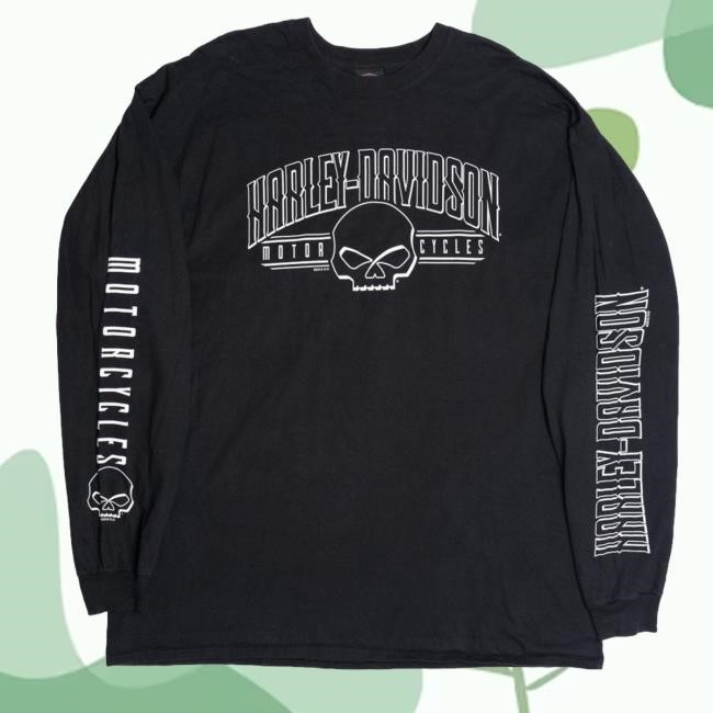 Ragstock Merch Harley Davidson Skull "Pacific Junction, Iowa" Long Sleeve T-Shirt (2010S) Funny Shirt