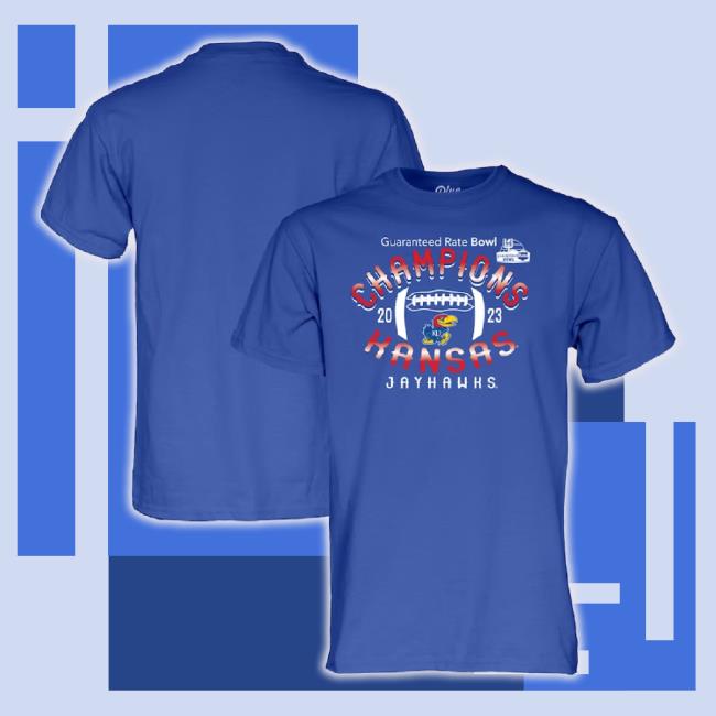 Official Unisex Blue 84 Royal Kansas Jayhawks 2023 Guaranteed Rate Bowl Champions Classic Shirt