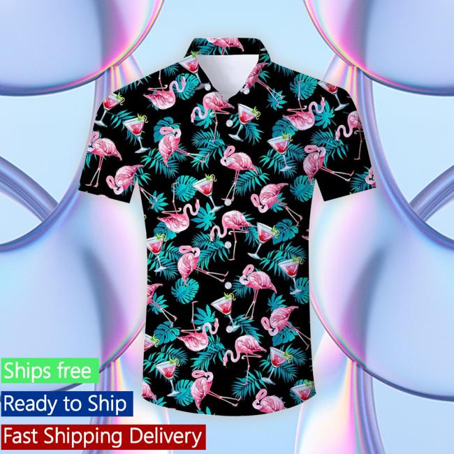 Official Pink Flamingo Funny Hawaiian Shirt With Palm Leaf Long Sleeve Shirt Forestcoral Store