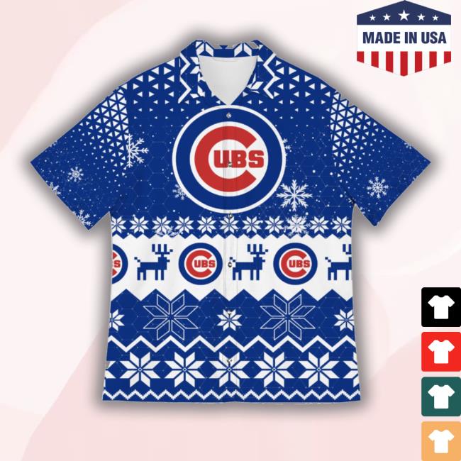 Official Chicago Cubs Snowflake Pattern 3D Hawaiian Christmas Gift Tee Shirt