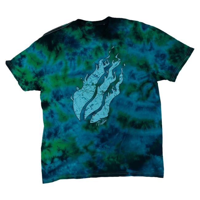 Official Prestonplayz Merch Store Shop Crystal Iconic Tie-Dye March Tee Shirt Of The Month Tie Dye Firemerch Preston's Signature Fire Emblem Logo