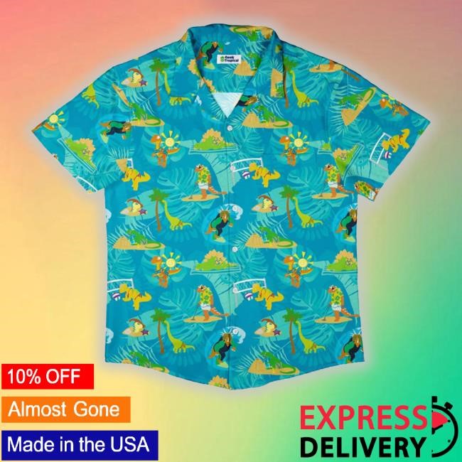 Dino Beach Party Button Up Tee