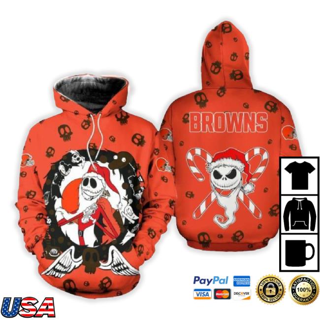 Original Cleveland Browns Christmas Jack Skellington 3D Hoodie Zip New Shirt Print Holiday Gift For Fans