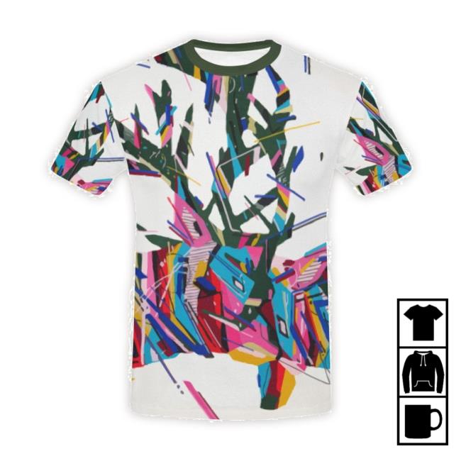 Men's Geometric Animal Art Cerfs Short New Shirt