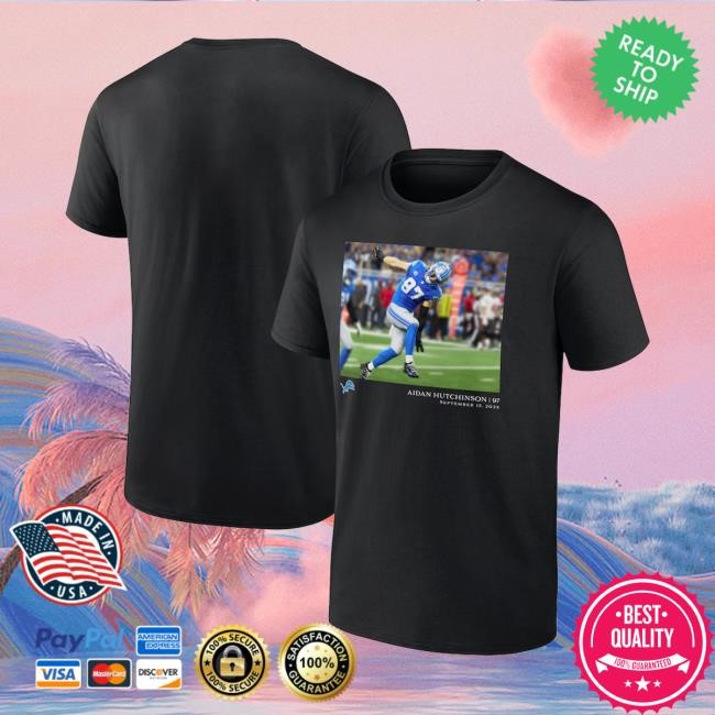 Detroit Lions Merch Aidan Hutchinson Black Detroit Lions Flash Features Week 2 Tee Shirt