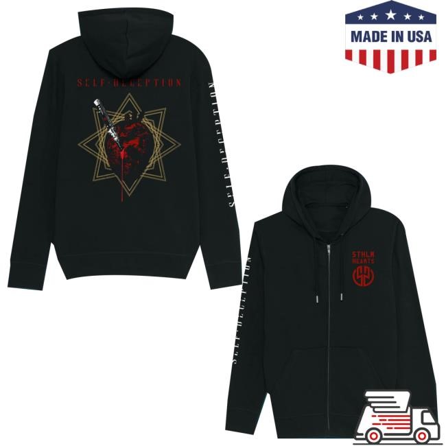 Official Self Deception Merch Sthlm Hearts - Zip Hood - Black Hooded Sweatshirt