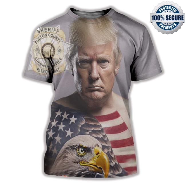 Donald Trump Mugshot With Usa Flag And Eagle Tattoo All Over Print T-Shirt