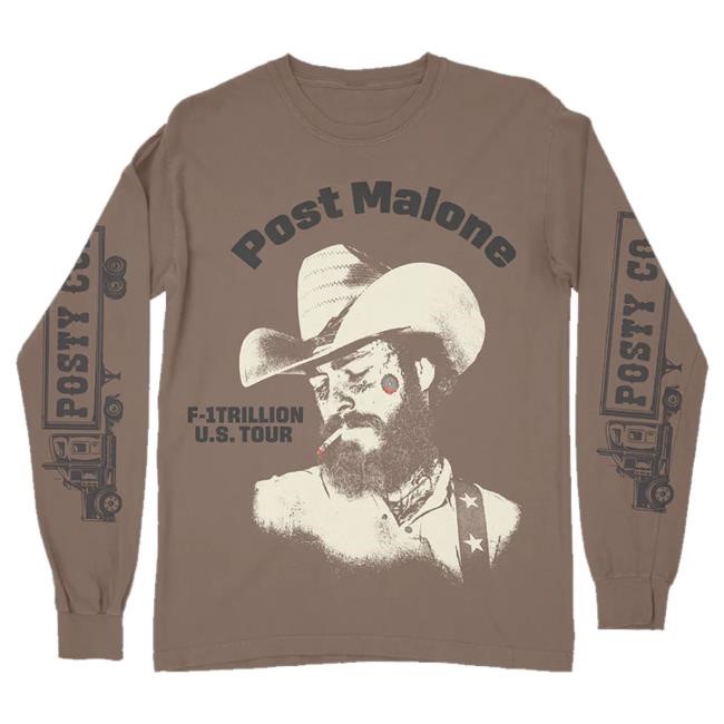 Post Malone Merch F1 Trillion Tour Brown Long Sleeve T-Shirt