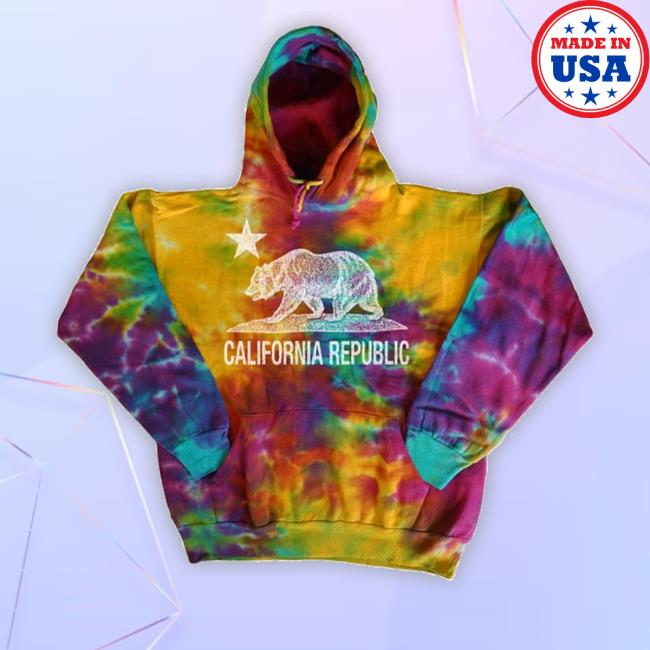 Official California Bear Flag Decal Tie Dye Hoodie