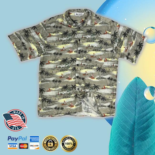 Worththeweightvintage Merch Vintage Beach Theme Print Silk Hawaiian Hoodie