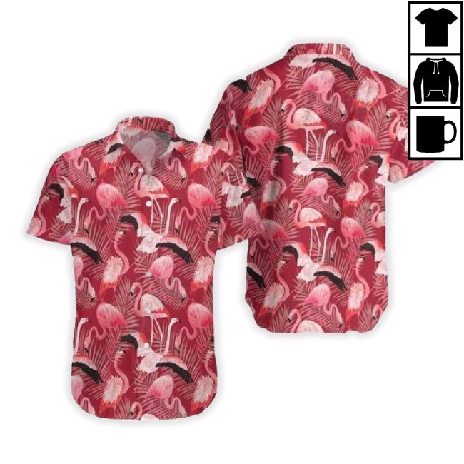 Big Mens Flamingo Christmas Pattern Red Hawaiian Shirts For Weddings Parties