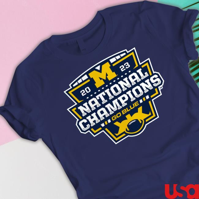 Official Michigan Wolverines College Football Playoff 2023 National Champions Logo Tee