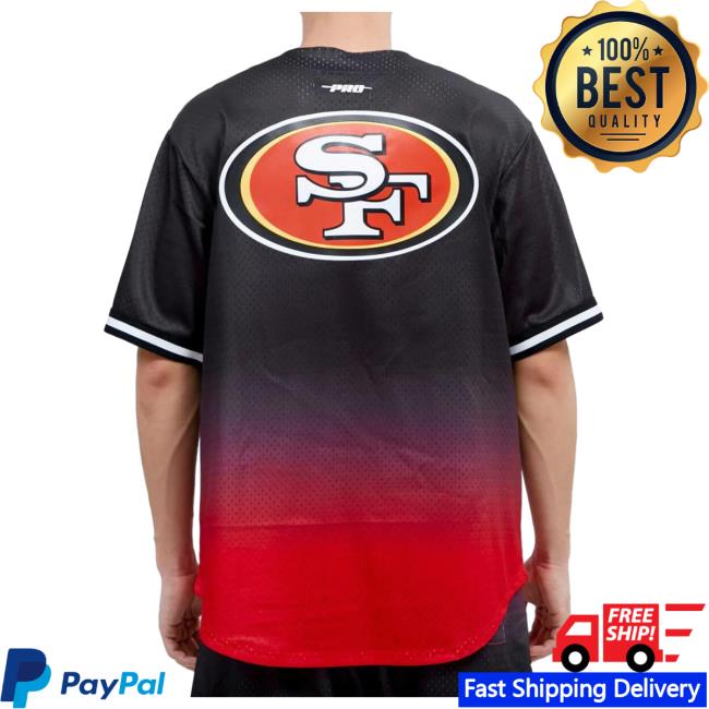 Official Fresh Society Pro Standard San Francisco 49Ers Tean Ombre Mesh Button Up Jersey - Black/Red Shirts
