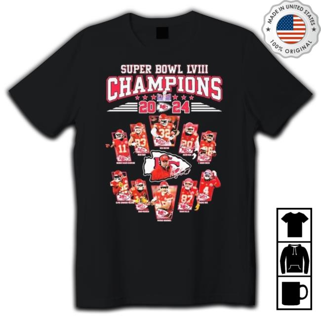 Original Super Bowl Lviii Champions 2024 Kc Chiefs Card Signatures Hoodie Sweatshirt