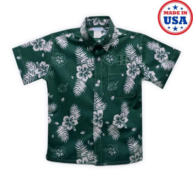 Cal Poly Humboldt Lumberjacks Hunter Green Hawaiian Boys Short Sleeve Button Down Hoodie
