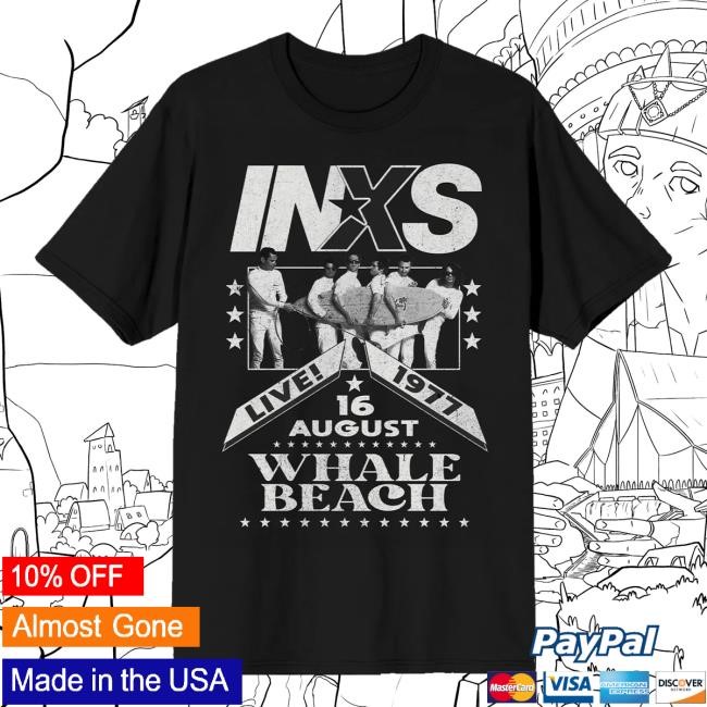 Inxs Merch Shop Store Whale Beach '77 Flyer Black T Shirt Whale Beach '77 Flyer Black Tee Shirt