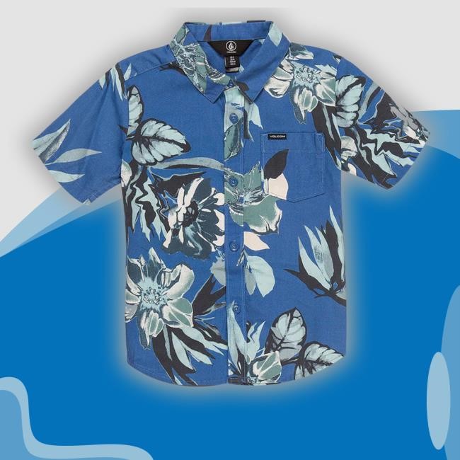 Little Boys Marble Floral Short Sleeve Button Up Shirts