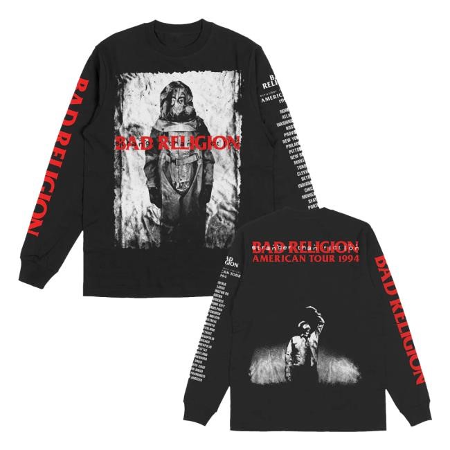 Bad Religion Store Stranger Than Fiction American Tour 1994 Long Sleeve (Black) Hoodie